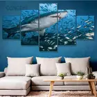 Картина на холсте из пяти частей, настенный плакат с изображением акулы, Модульная картина для Hd фотосъемки, украшение для дома, гостиной