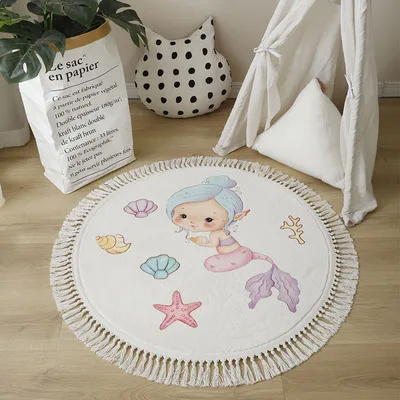 구매 한국 스타일 원형 카펫 만화 사랑스러운 소녀 거실 침실 술 두꺼운 바닥 매트