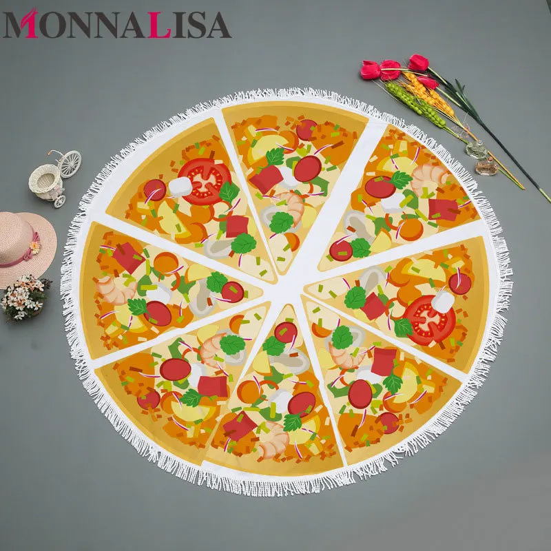 Летнее круглое пляжное полотенце с кисточками и рисунком еды пляжные покрывала