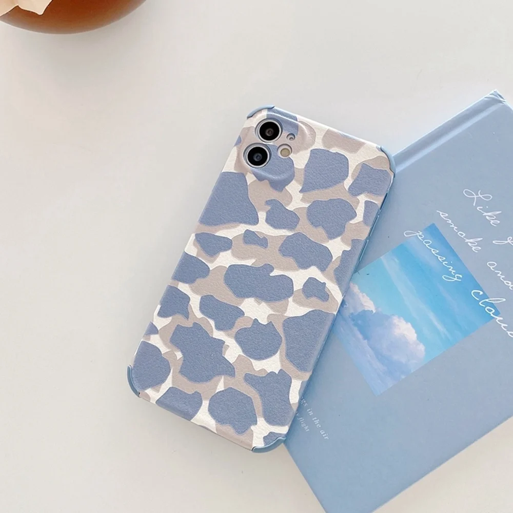 

Luxury Leather Cow Pattern Case For iPhone 12 13 Mini 11 Pro Max XS X XR 7 8 Plus SE 2020 Flower Camera Protection Soft Cover