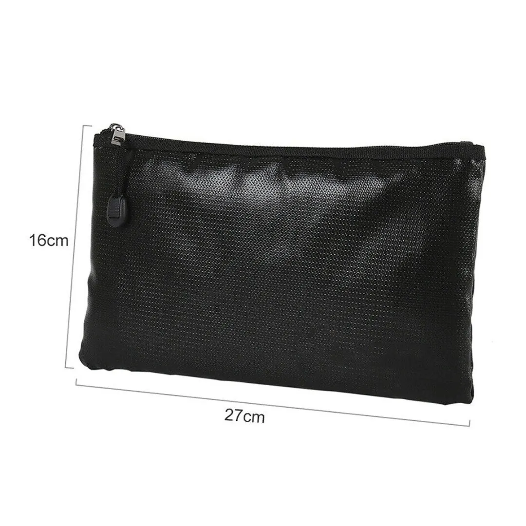 

Black Fireproof Document Bag S/M/L Three Sizes For Valuable Items Storage Waterproof Document Bag With Zipper