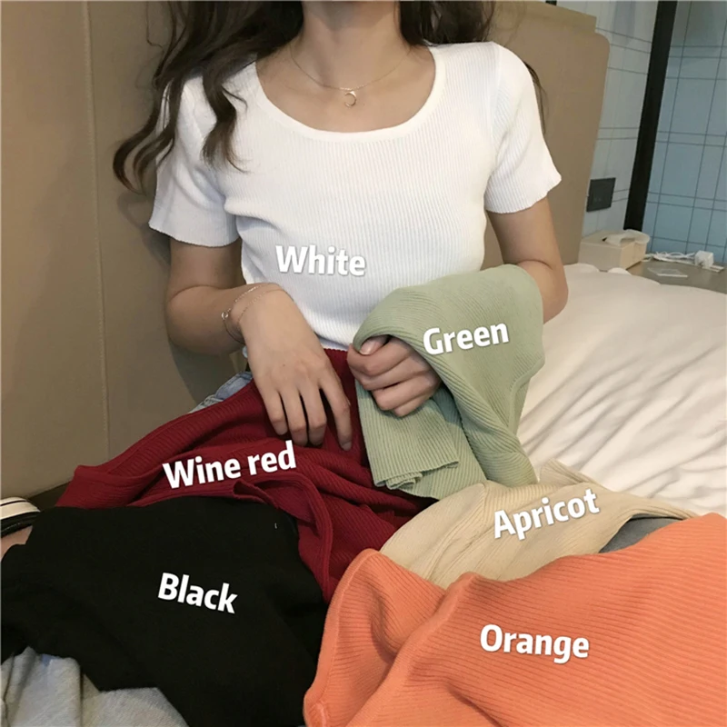 Летняя футболка женская в полоску Трикотажная хлопковая Футболка 2021 Корейская