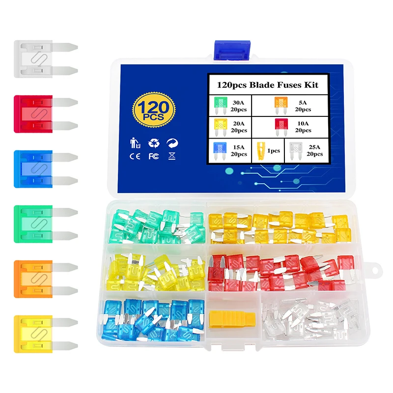 

120 Pcs Car Fuses Kit, Mini Blade Fuses Automotive, Inline fusibles for 32 Volt, 5A 10A 20A 25A 30A Auto Fuse with Fuse Puller