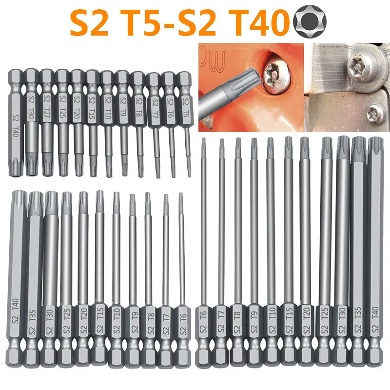 

11Pcs 12Pc 50/75/100mm Security Bit Set Tamper Proof Screwdriver Drill Bit Screw Driver Bits Torx Flat Head 1/4" Hex Driver Bits