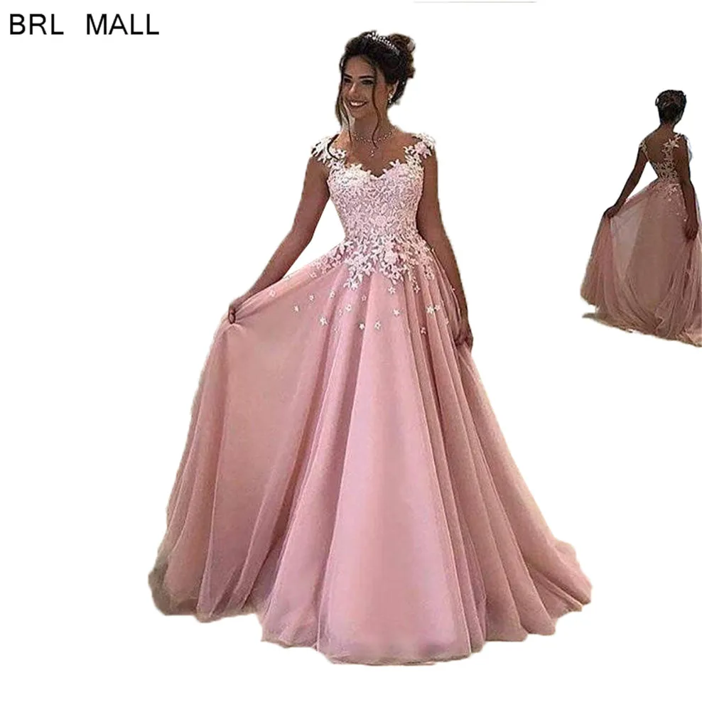 Robes de Вечер 2020 White Appliques/розовые платья для выпускного длинное фатиновое