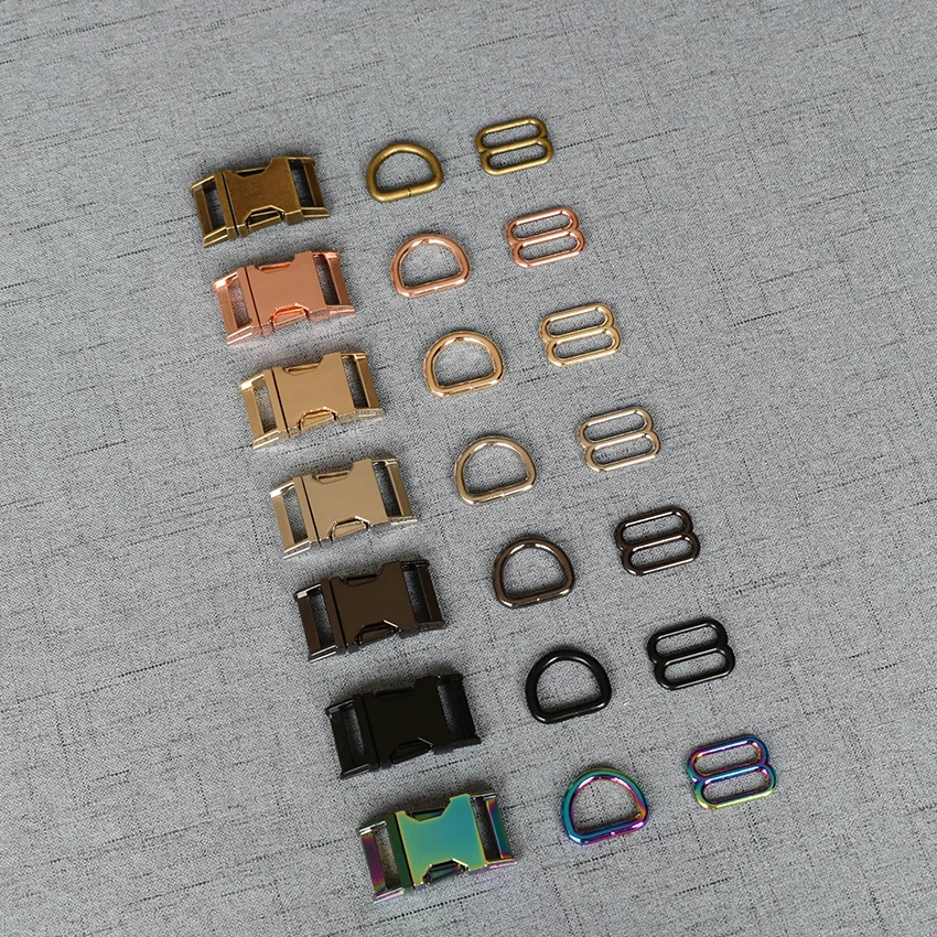 20 Sets 15mm 20mm 25mm LOGO Metal Adjust Buckle D Ring/Three-Piece DIY Dog Collar Accessory High Quality Plated 7 Colour