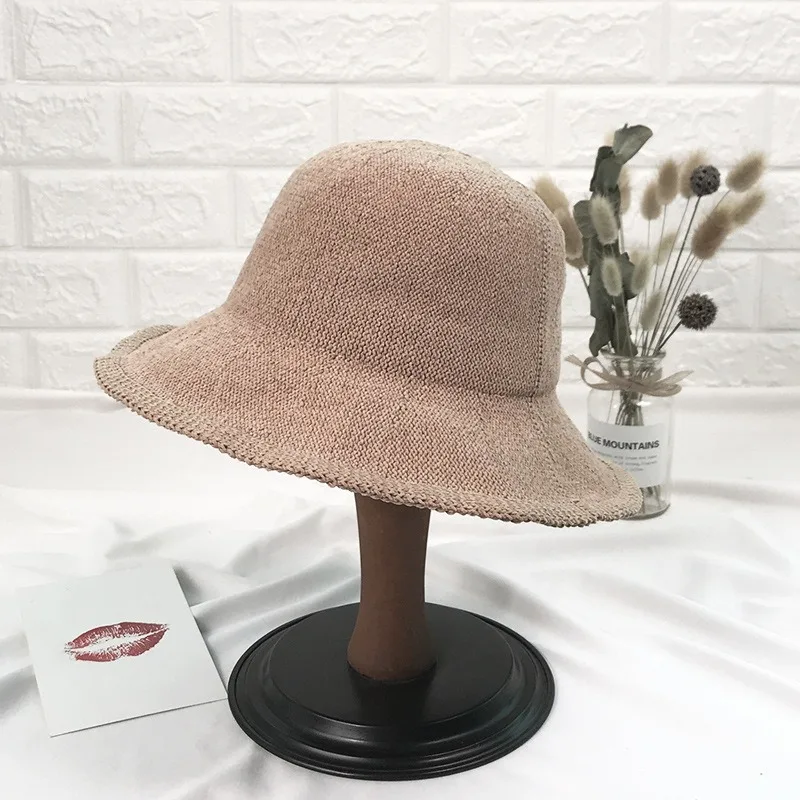 

Bucket Hat Women's Summer Topee Korean-style Knitted Foldable Bucket Hat Sun Protection Hat Literature Art Small Ceremony Hat