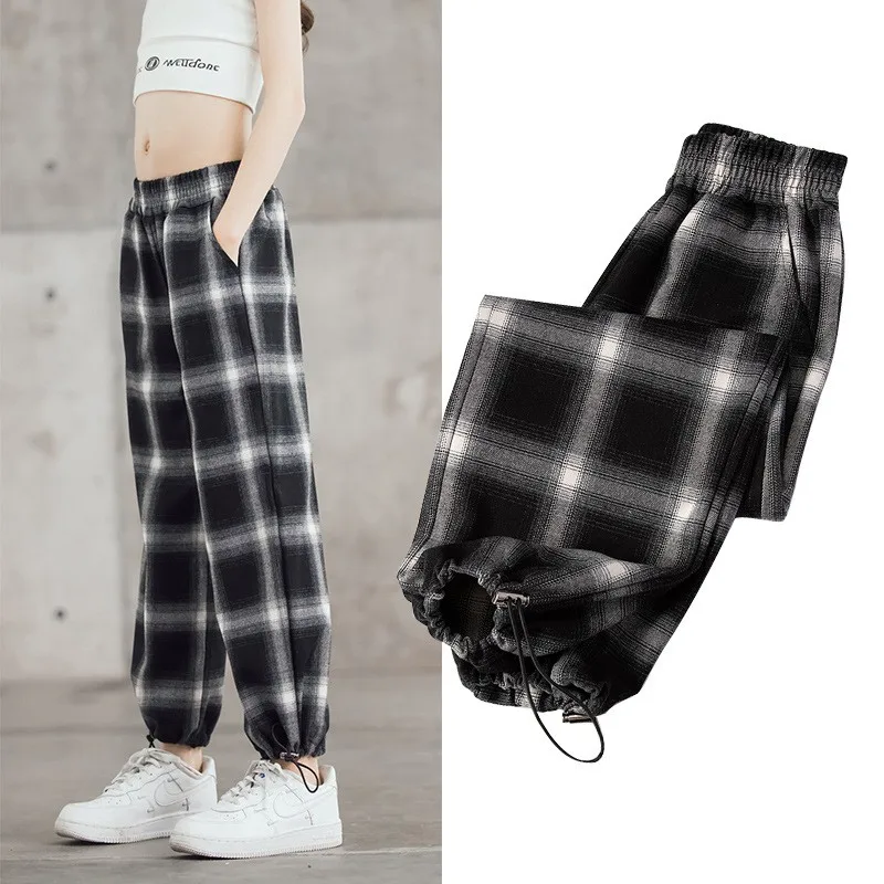 

Teens Classic Plaid Straight Trousers Girls Spring New Active Foot Drawstring Slacks Children Daily Pants Kids Autumn Cosy Pants