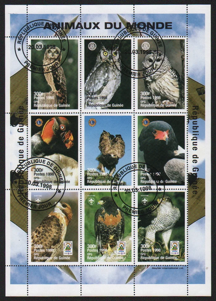 

9Pcs/Set Guinea Post Stamps 1998 Owl Birds Used Post Marked Postage Stamps for Collecting
