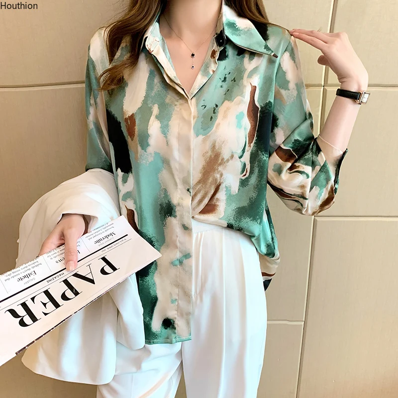 

Summer New Women's Blouses Polo Shirt Long Sleeve Top Printed Girl Chiffon Casual Fashion Lady Loose Clothing Houthion