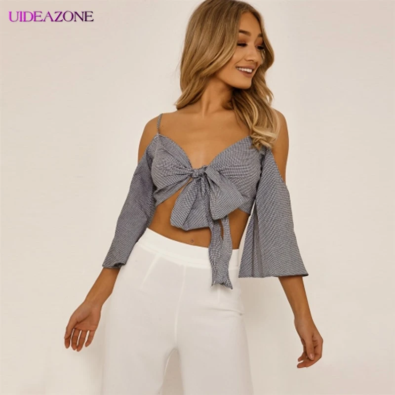 UIDEAZONE женские сексуальные футболки с v-образным вырезом открытыми плечами