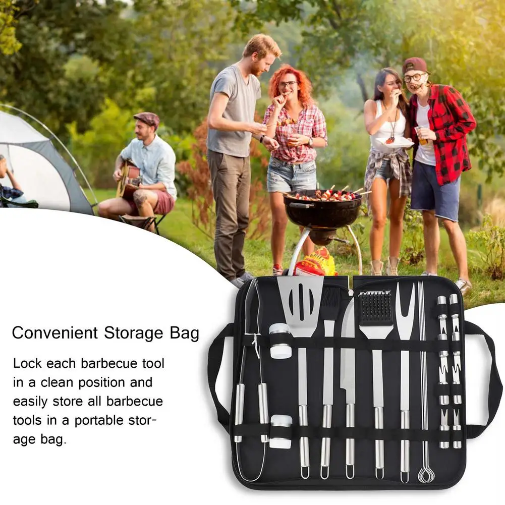 

21pcs/set Outdoor Barbecue Tool Set With Storage Bag Stainless Steel Outdoor BBQ Tool Cooking Utensils For Outdoor Party Camping