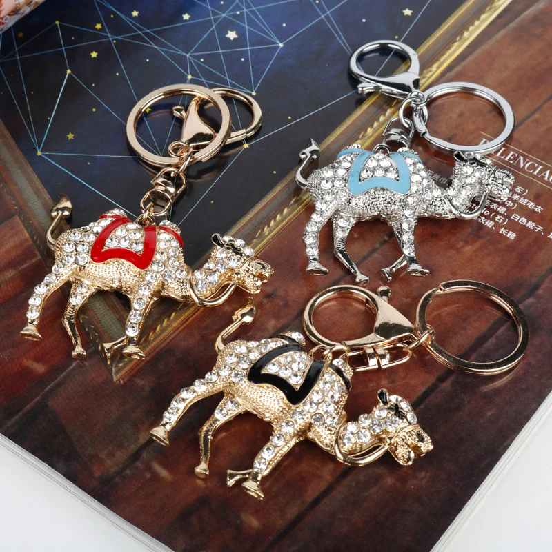 

HEYu Jewelry Rhinestone Egypt Camel Pendant Keychain 3 Colors Crystal Fashion Keyrings Enamel Dangle Car Key Chain Keyring Gifts