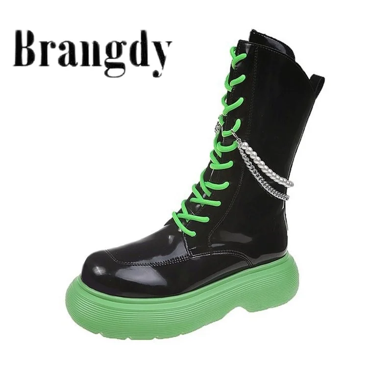 

Женские ботинки на толстой подошве, с круглым носком