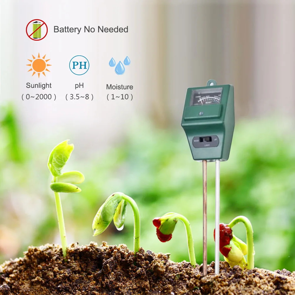 

3 in 1 Plant Flowers Soil PH Tester Moisture Measuring humidity Light Meter Hydroponics Analyzer Gardening Detector Hygrometer