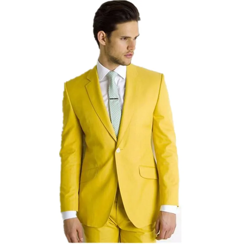 Жёлтые свадебные костюмы для мужчин мужские смокинги с отложным воротником и