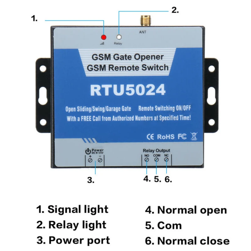 

RTU5024 GSM Gate Opener Relay Switch Remote Control Wireless Doors Access Tools
