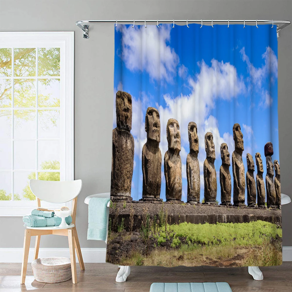 Высококачественная занавеска для ванной комнаты 3d Moai тканевая душа