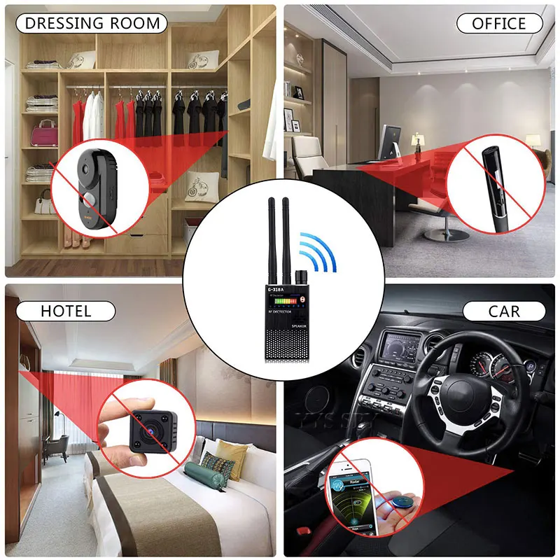 dual antenna rf signal detector for hidden camera eavesdropping wireless audio bug gps gsm device finder anti spy scanner free global shipping