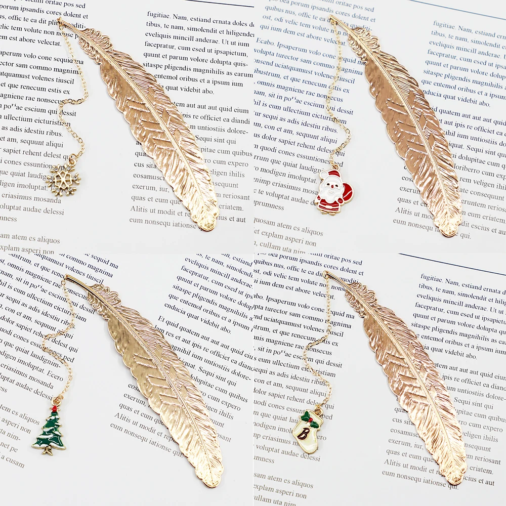 

Cute Christmas Metal Feather Bookmarks Santa Claus Snowflakes Book Marks for Teachers Gift Beautiful Book Accessories