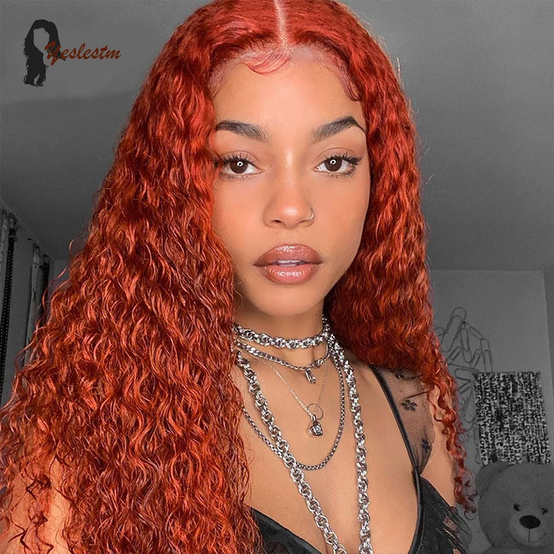Yeslestm 10-32 Ginger Color Curly Lace Frontal Human Hair Wig #350 Colored Remy Kinky Curly Human Hair Lace Front Wigs For Women