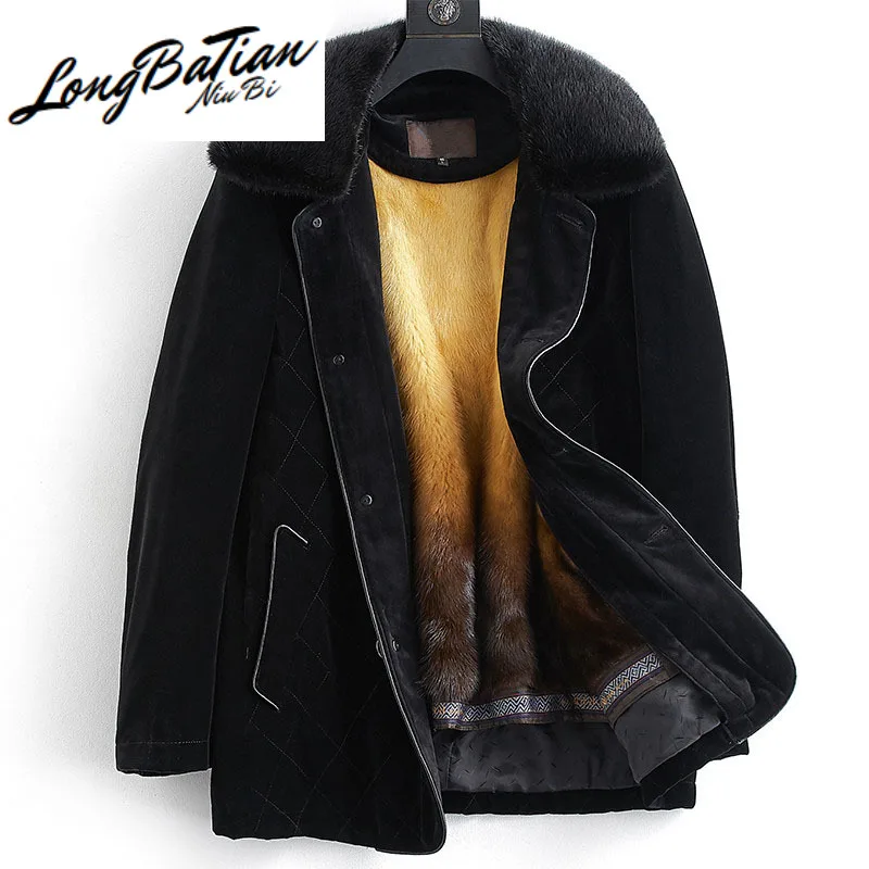 Мужская зимняя парка подкладка из натурального меха норки Золотая Бархатная