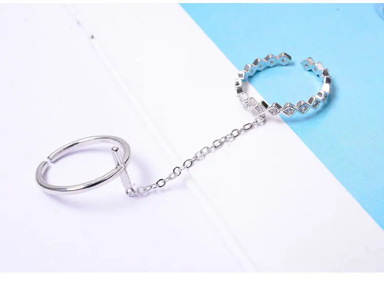 

s925 sterling silver jewelry with double ring one-piece chain opening fashion personality joint ring for female party gifts