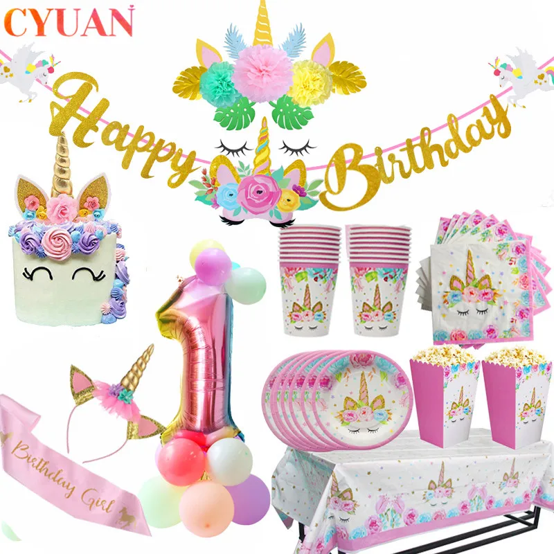 Единорог Декорации для дня рождения Радужный Бумажная гирлянда одноразовый