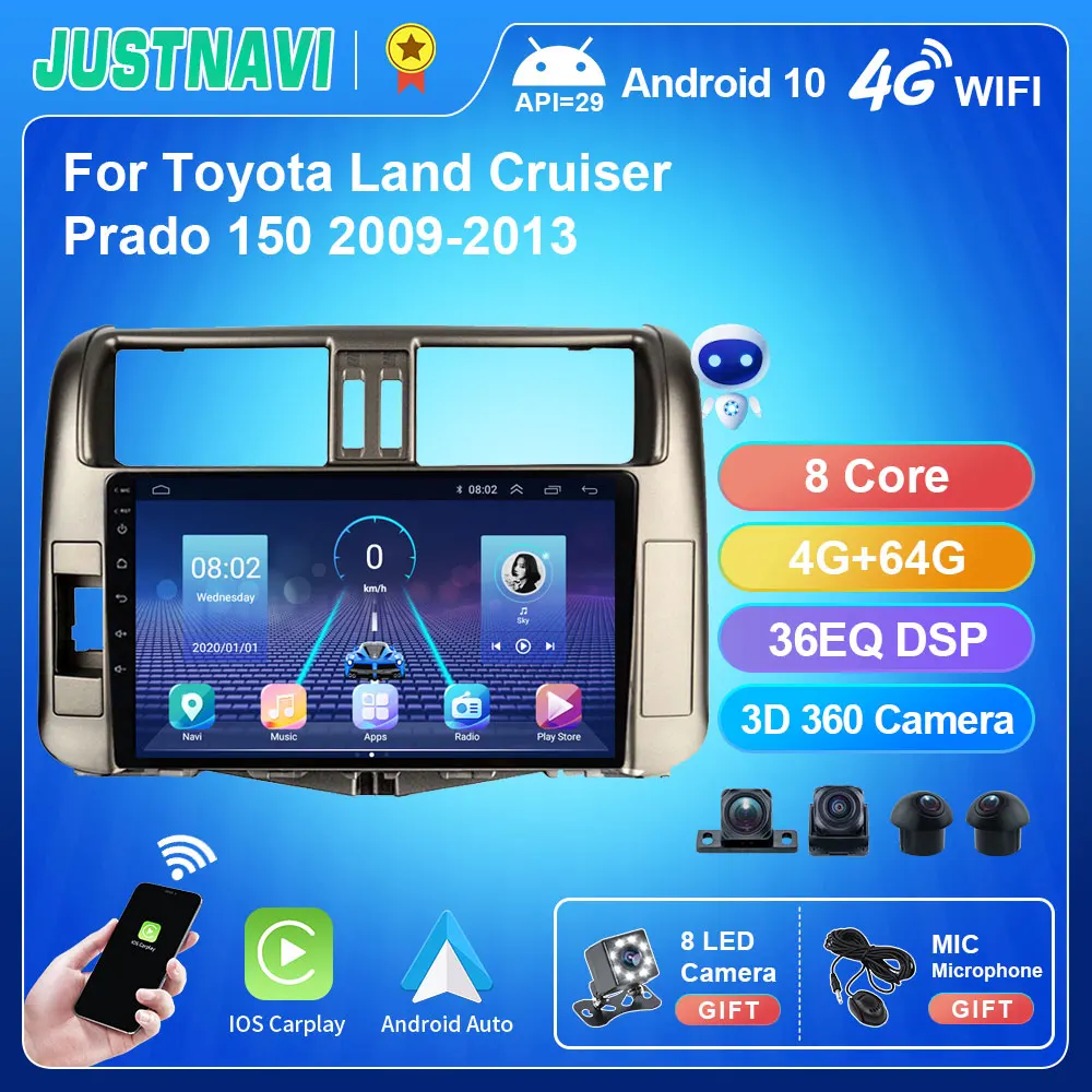 JUSTNAVI 8-ядерный 4G 64G автомобильный радиоприемник для Toyota Land Cruiser Prado 150 2009 - 2013 1280*720P IPS