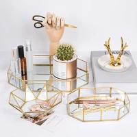 nordic style glass copper geometry storage baskets box simplicity style home organizer for jewelry necklace dessert plate