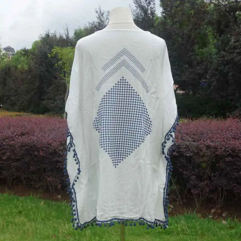 Женское хлопковое пляжное платье с принтом короткая накидка рукавами летучая