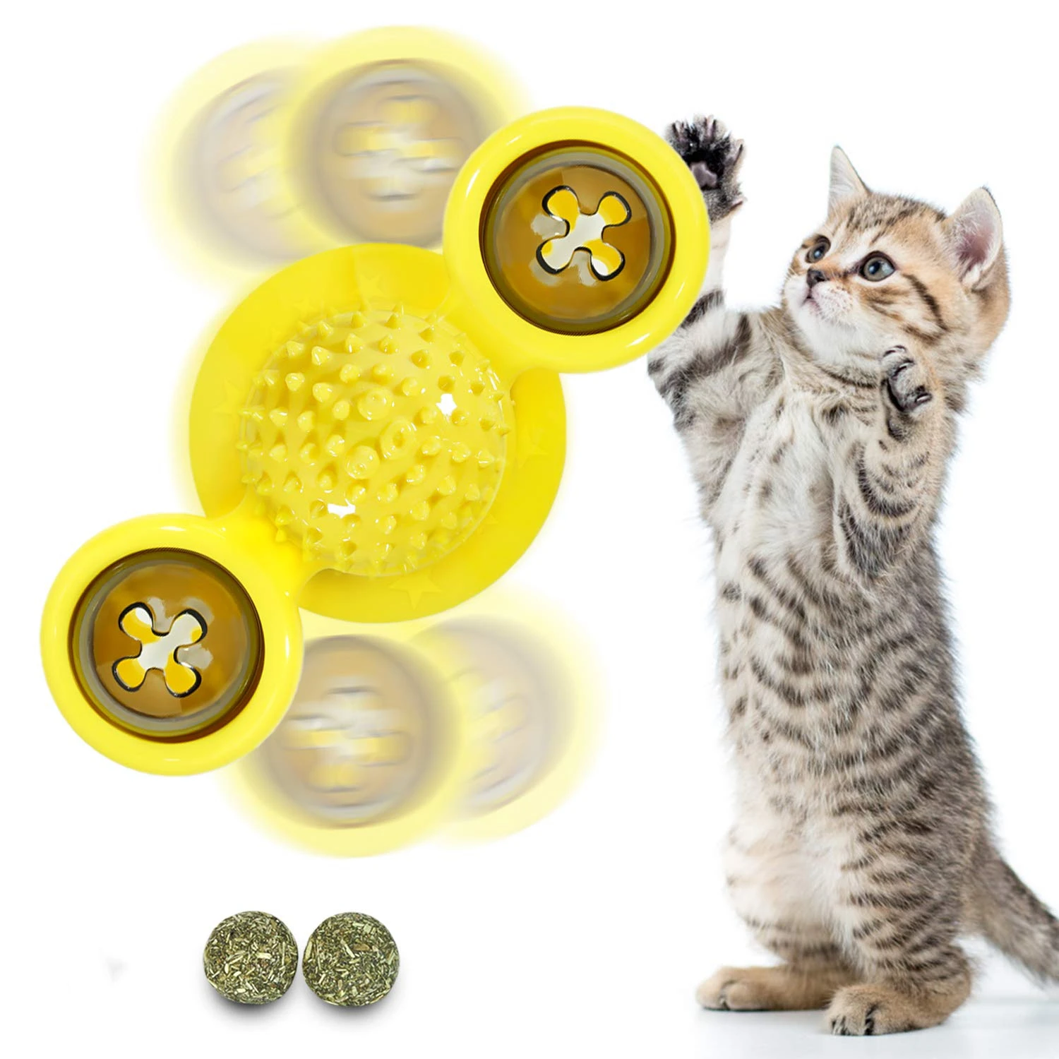 

Interactive Windmill Cat Toys Portable Scratch Hair Brush Grooming Shedding Massage Suction Cup Catnip Cats Puzzle Training Toy