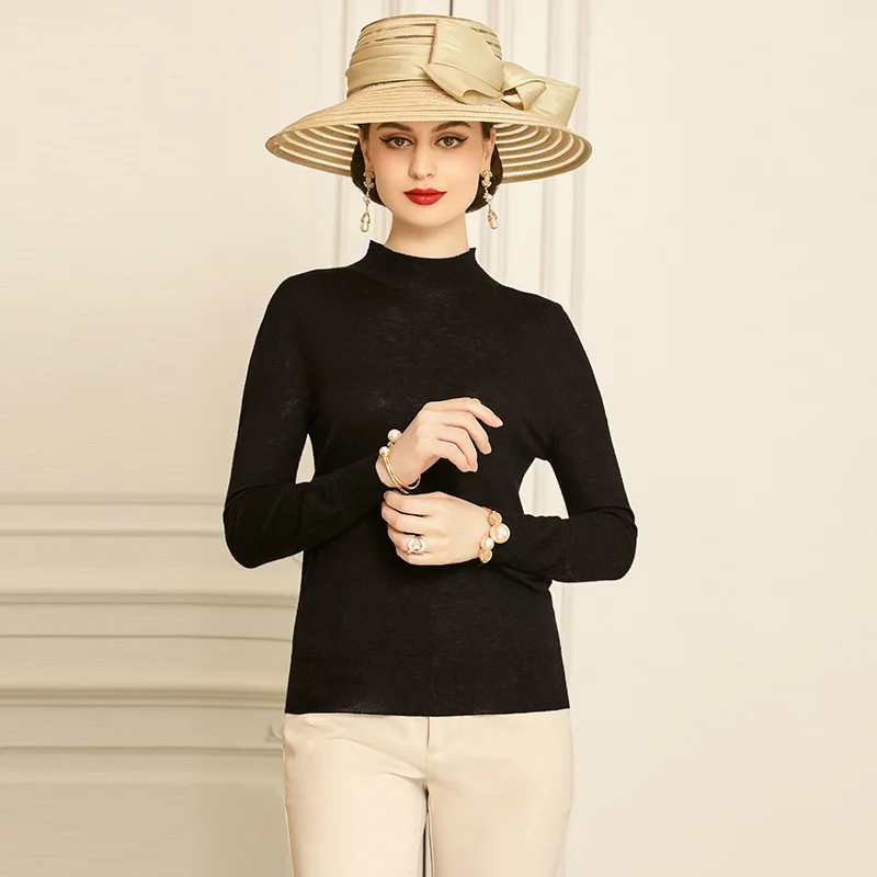 

SHZQ Black Cashmere Sweater 2021 New Autumn and Winter Half High Collar Warm and Thin Versatile Bottomed Shirt Top Women's Wear