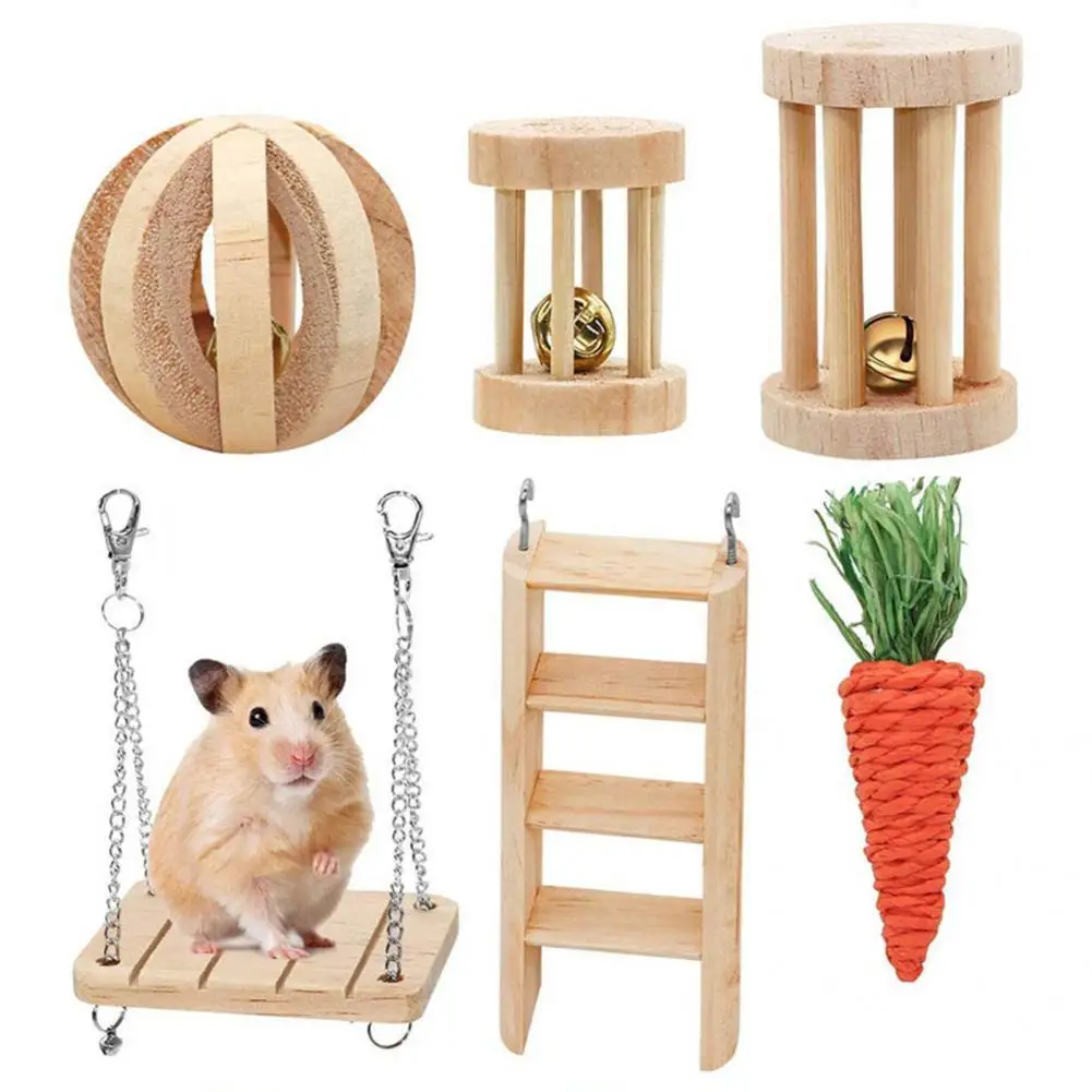 

Натуральное дерево, 6 шт., экологически чистый кролик, хомяк, жевательная игрушка, смешанный хомяк, качели, интерактивные игрушки для шиншилл...