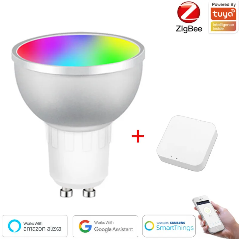

New Smart Led Light Bulb GU10 Tuya Zigbee 3.0 Smart Bulb GU10 Smart Lamp 85-265V Led Bulb RGBCW Light 5W Alexa Bulb For Home