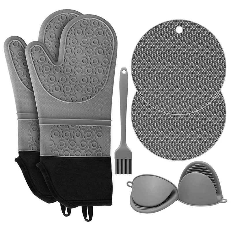 

Extra Long Oven Mitts and Pot Holders Sets, 15 Inches Heat Resistant Silicone Oven Mitts with Mini Oven Gloves