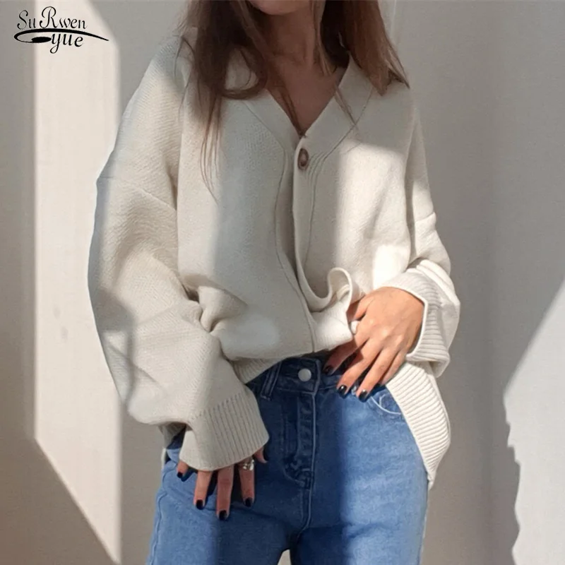 

Oversized Fashionable Korean Lady Knitwears 2021 Autumn Winter New Women's Sweaters V-Neck Buttons Cardigans Pull Femme 17071