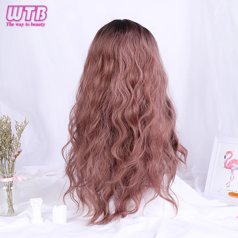 WTB Синтетические длинные волнистые темно-корни смешанный фиолетовый цвет парики