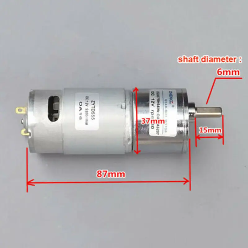 Микро 555 37 мм цельнометаллический редукторный двигатель постоянного тока 6 В ~ 12 80