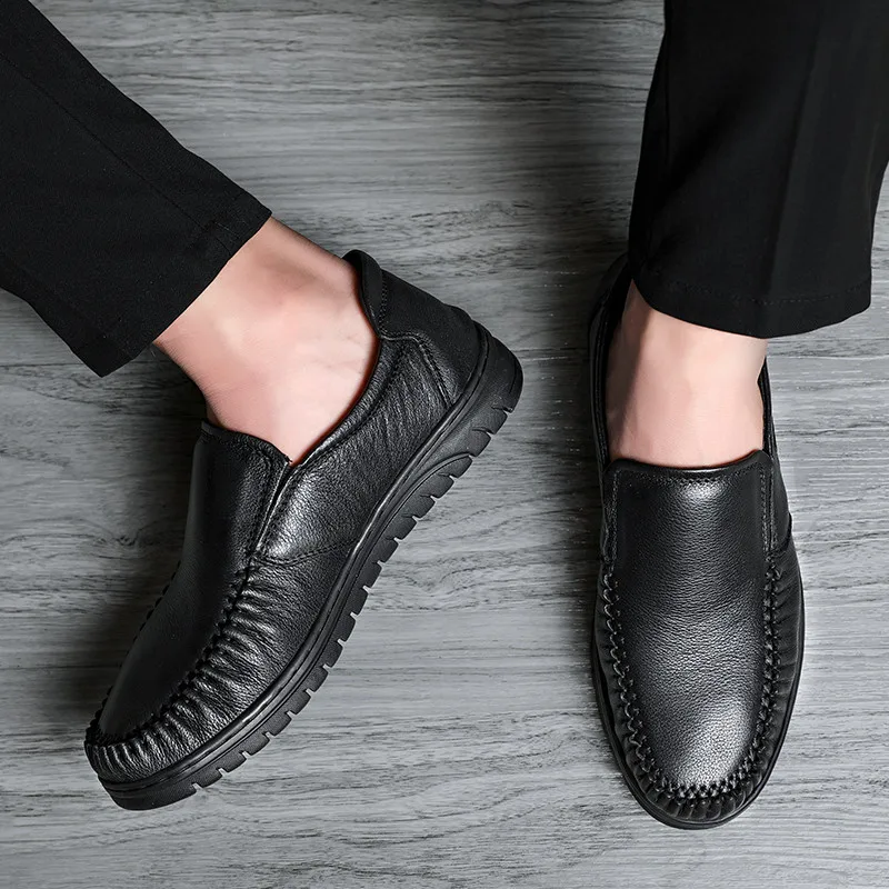 Лоферы мужские из натуральной кожи удобные легкие кроссовки воловьей дышащие