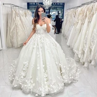 elegant flower wedding dress 2021 ball gown bride dresses lace applique sweetheart off shoulder backless white ivory custom made