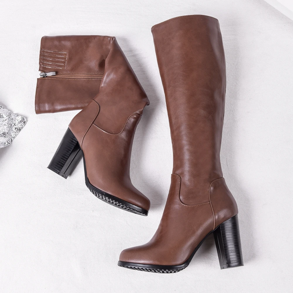 

BONJOMARISA New Ol Elegant Solid Mature High Boots High Heels Knee High Boots Women 2020 Office Concise Women Shoes