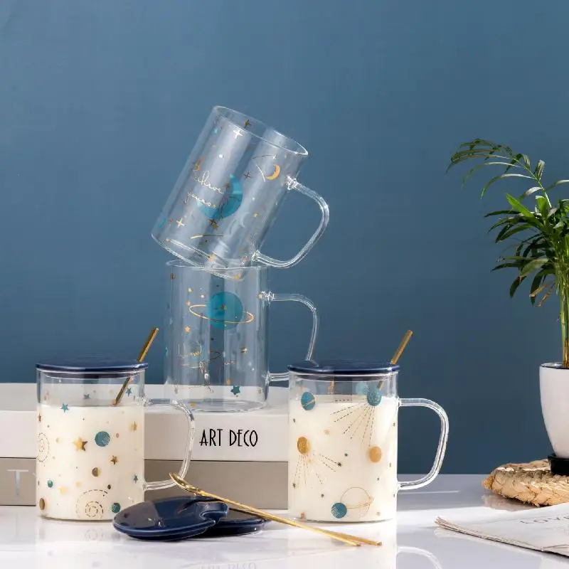 

Starry Glass Modern Minimalist Style Large Capacity High Borosilicate Material Water Cup With Lid Coffee Milk Gift Cup
