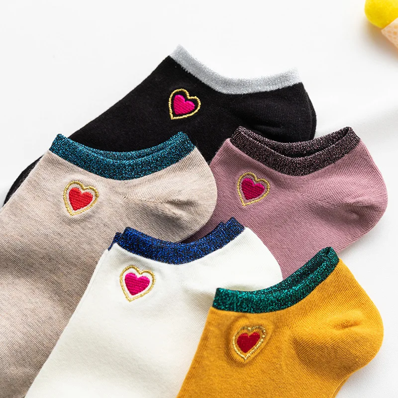 Женские блестящие носки с вышивкой Love летние яркие мягкие хлопковые принтом в