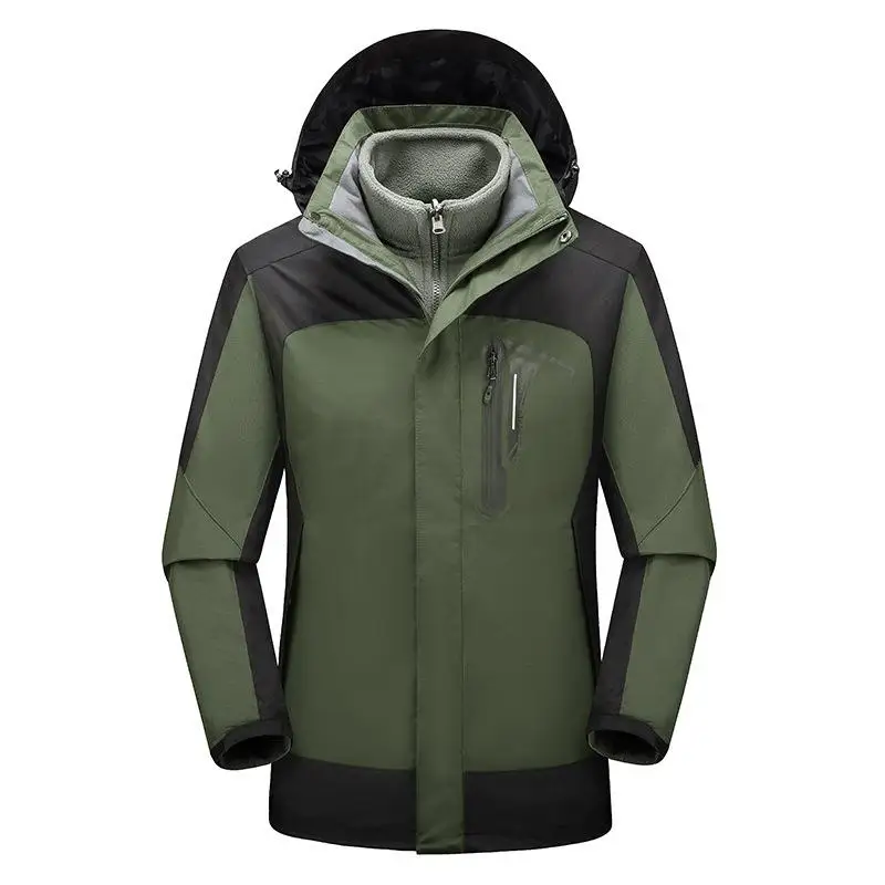 Men Thicken 3 in1 Jacket Winter Fleece Warm Hooded Windproof Sport Windbreaker Coat Outdoor Hiking Climbing Two Pieces Set | Спорт и