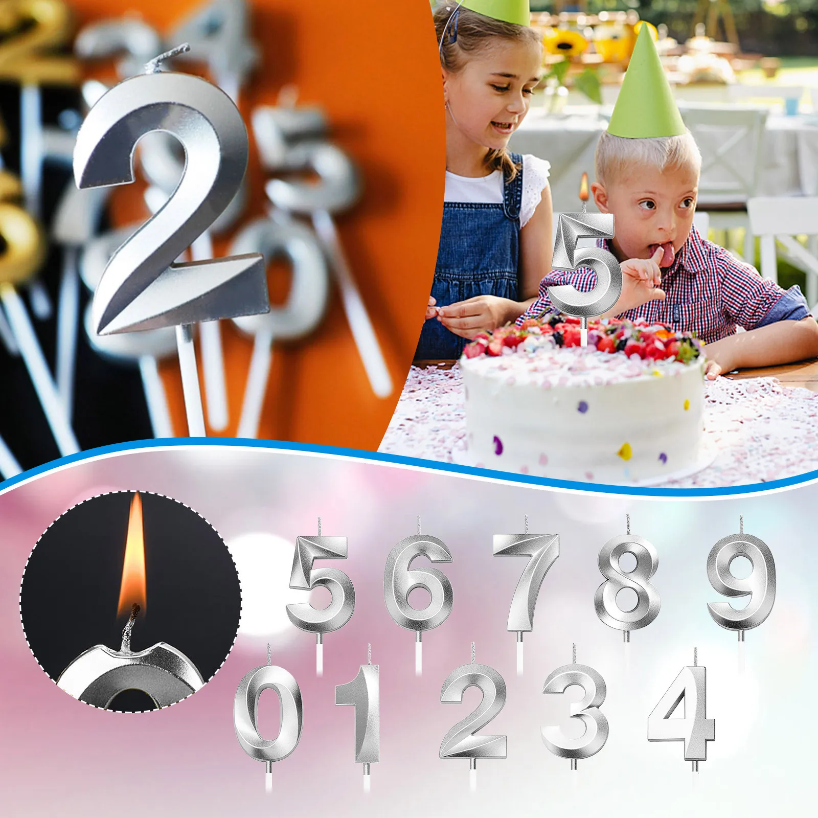 Цифры-свечи на день рождения 1 2 3 4 5 6 7 8 9 0 Серебристые детские свечи для украшения