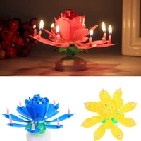 814pcs candle lotus flower rotating happy birthday musical candle party diy cake decoration candles for children birthday gift