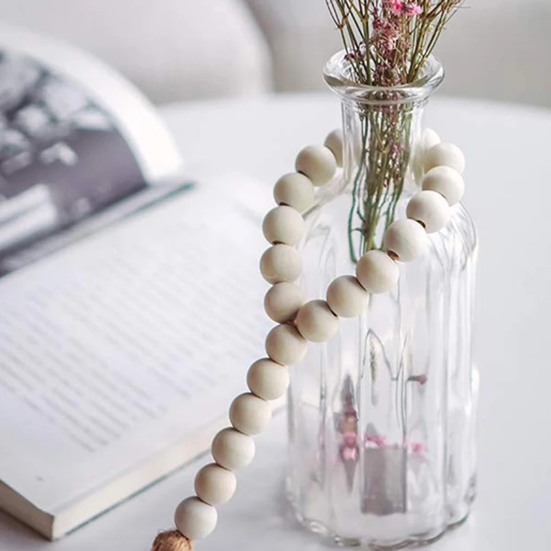 

Wood Bead Garland Set Farmhouse Rustic Country Beads with Tassles Wall HANDMADE METICULOUSLY Prayer Beads