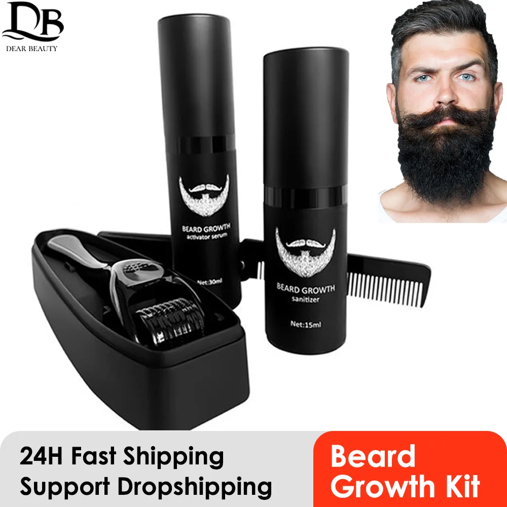 

4pcs/Set Beard Growth Oil For Men Beard Growth Serum Roller Comb Kit False Mustache Hair Growth Set Beard Spray Beard Care Kit