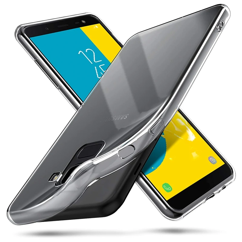 Мягкий ТПУ чехол для Samsung Galaxy J6 2018 прозрачный силиконовый защитный Пылезащитный